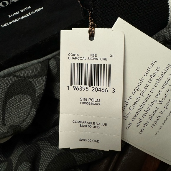 Coach Black Patterned Men's Polo Shirt style CO816 R8E charcoal signature XL - Picture 4 of 4